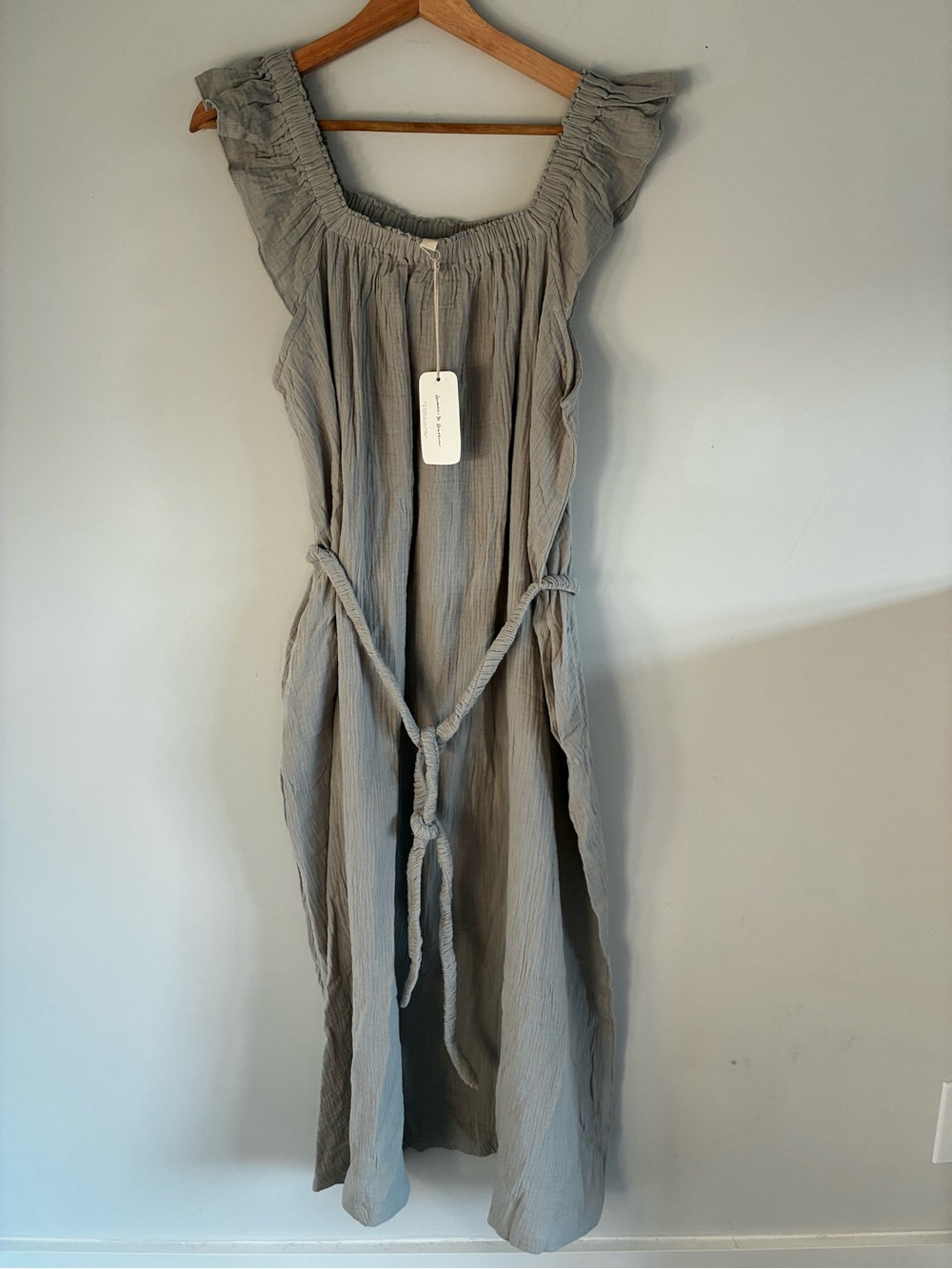 NWT Grade&Gather Minimalist Boho Light Gray Cotton Maxi Dress Sz L Coastal